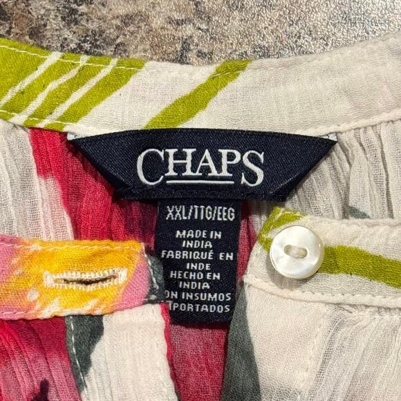 Chaps Top 3/4 Sleeve Floral Gauze Sheer Boho Cottage Beach Vacation Button XXL - Picture 3 of 6